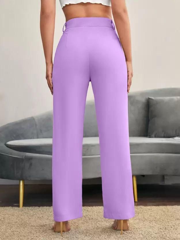 Elegant Purple Lycra Solid Trousers For Women