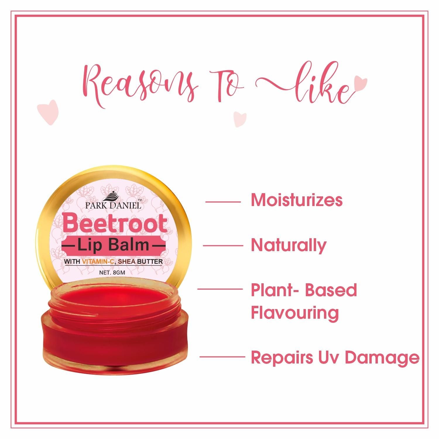 Park Daniel Premium Beetroot Lip Balm - Enriched With Vitamin E & Mango Butter- For Lightening the dark Lips, Lip Care for Dry & Chapped Lips Combo pack of 3 Jars of 08 gms(24 Gms)