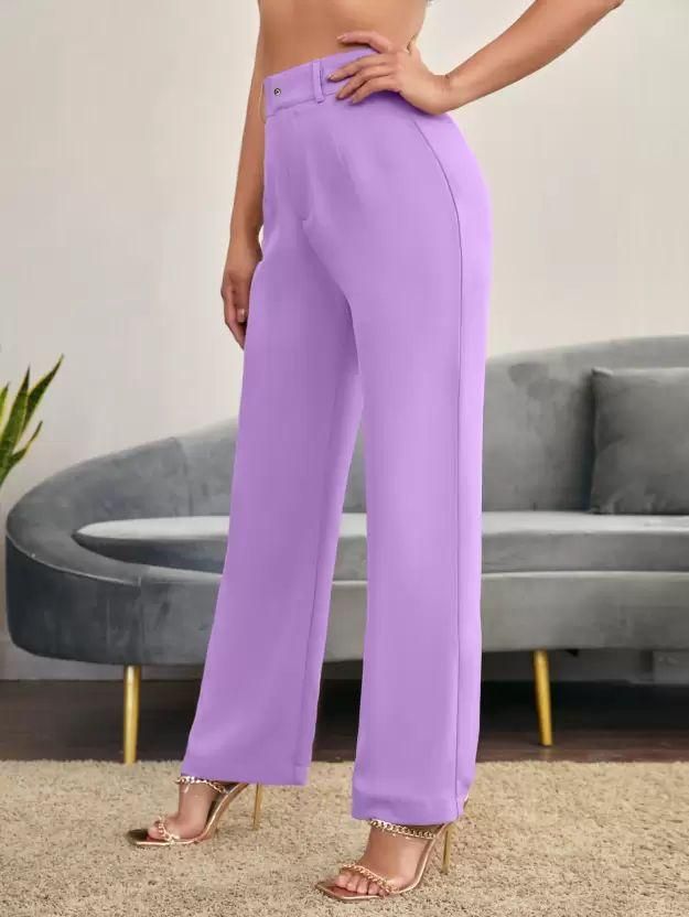 Elegant Purple Lycra Solid Trousers For Women