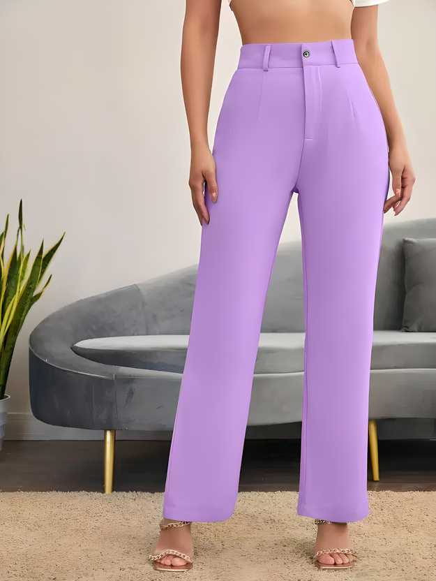 Elegant Purple Lycra Solid Trousers For Women