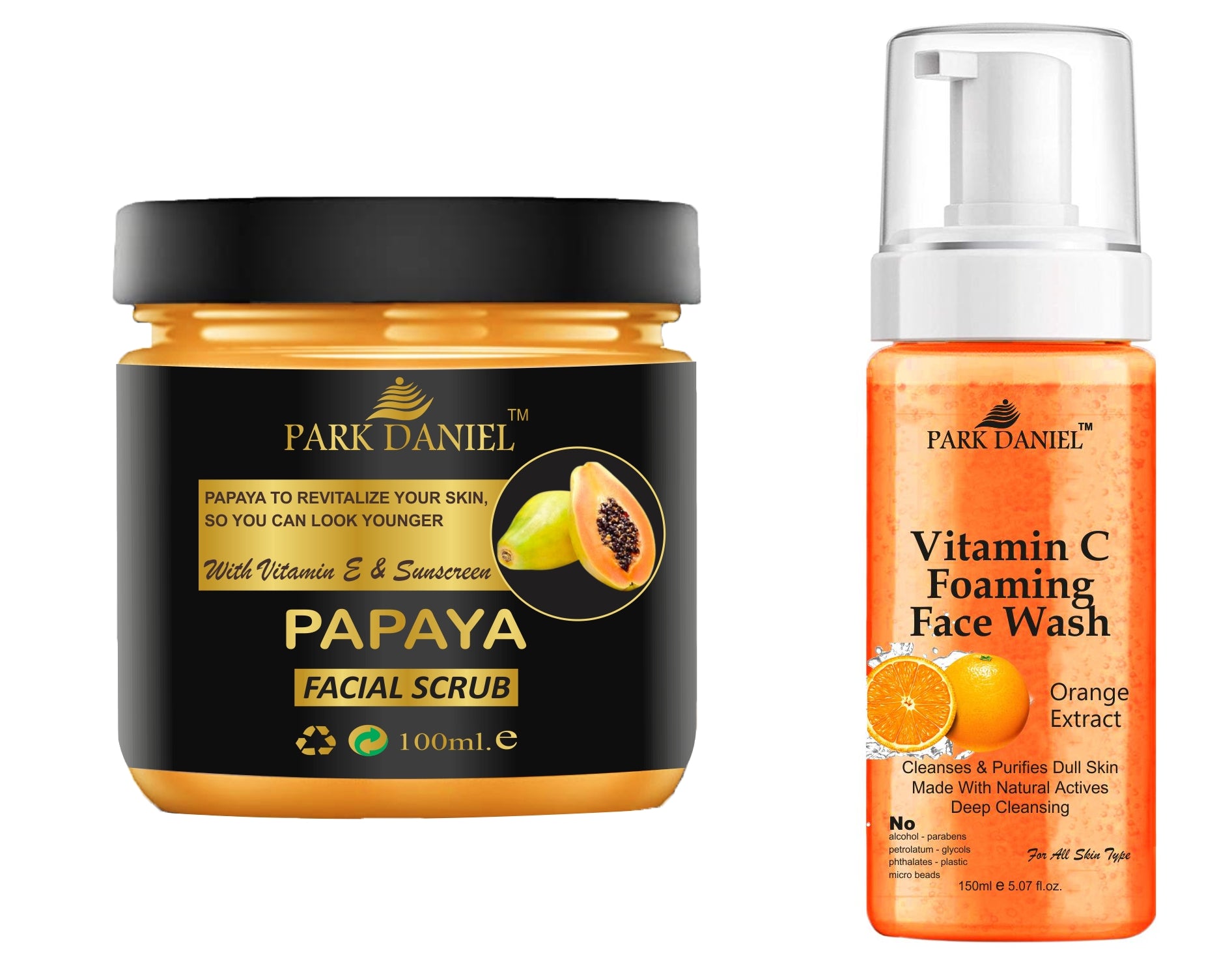 Park Daniel Papaya Scrub and Vitamin C Face Wash For Anti Blemishes & Glowing Facial Kit Detoxify Rejuvenate your skin Combo Pack of 2 (250 ML)