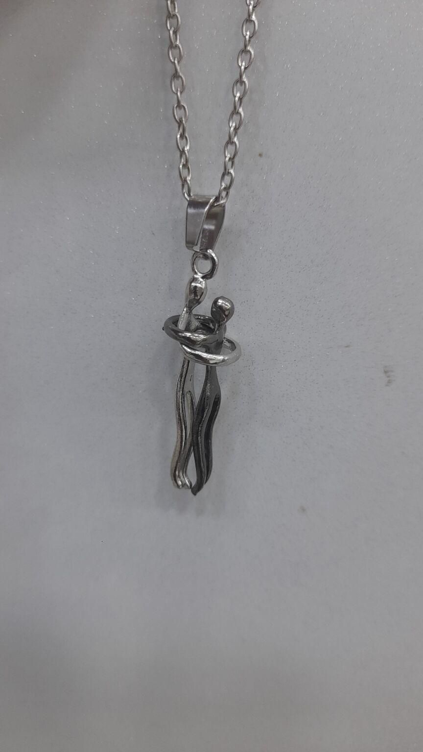 Silver and Black Hug Couple Chain Pendant