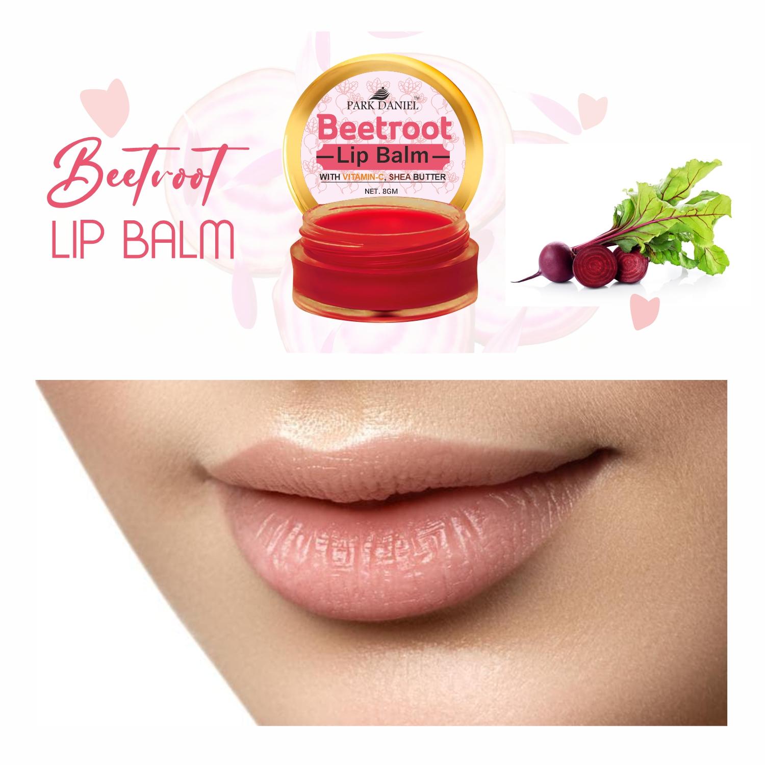 Park Daniel Premium Beetroot Lip Balm - Enriched With Vitamin E & Mango Butter- For Lightening the dark Lips, Lip Care for Dry & Chapped Lips Combo pack of 3 Jars of 08 gms(24 Gms)