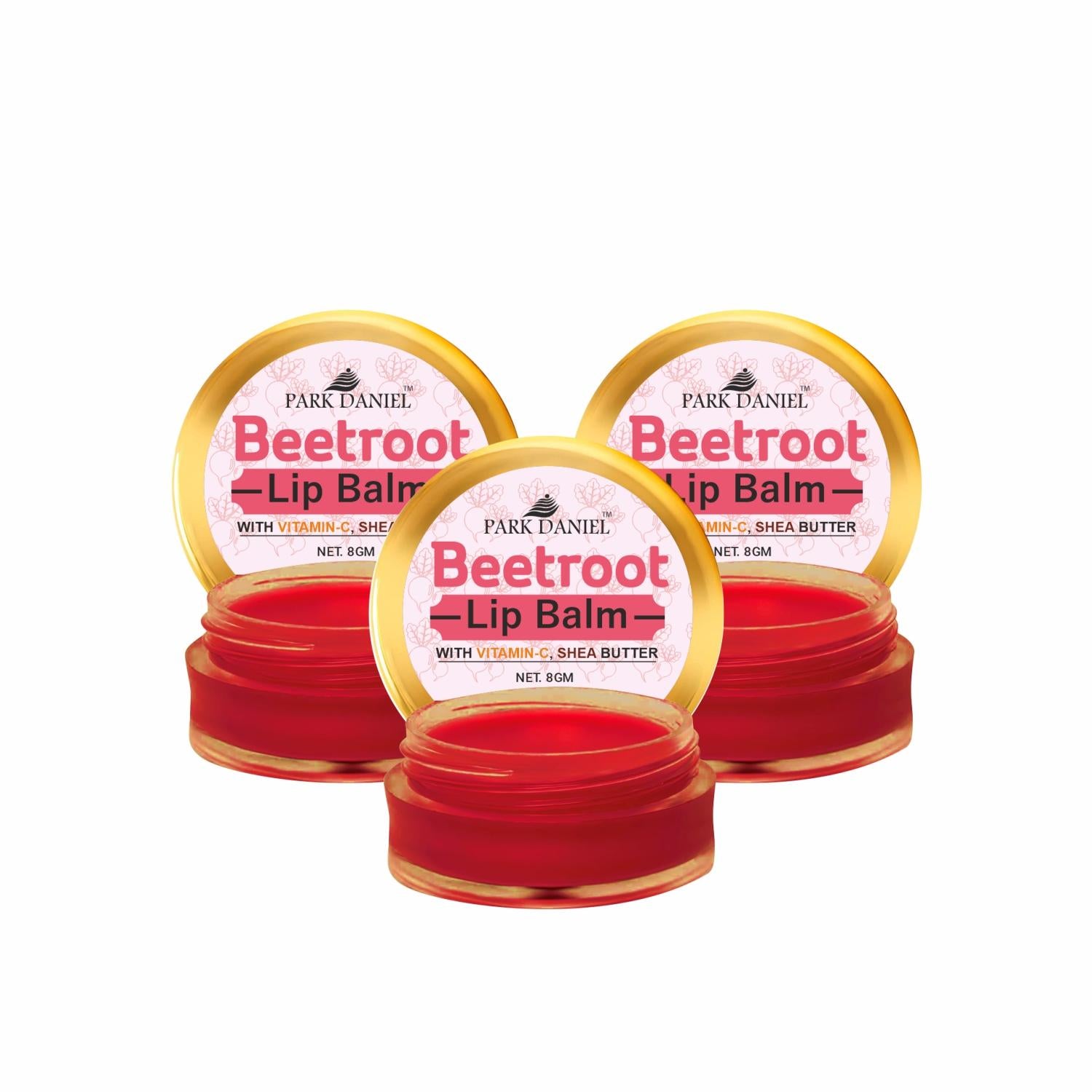 Park Daniel Premium Beetroot Lip Balm - Enriched With Vitamin E & Mango Butter- For Lightening the dark Lips, Lip Care for Dry & Chapped Lips Combo pack of 3 Jars of 08 gms(24 Gms)