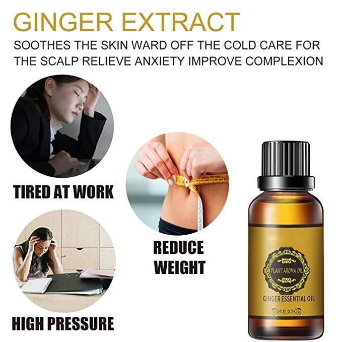 Belly Drainage Ginger Oil, Lymphatic Drainage Ginger Oil, Slimming Tummy Ginger Oil, Ginger Essential Oil for Swelling and Pain Relief, Care for Skin (10ML)