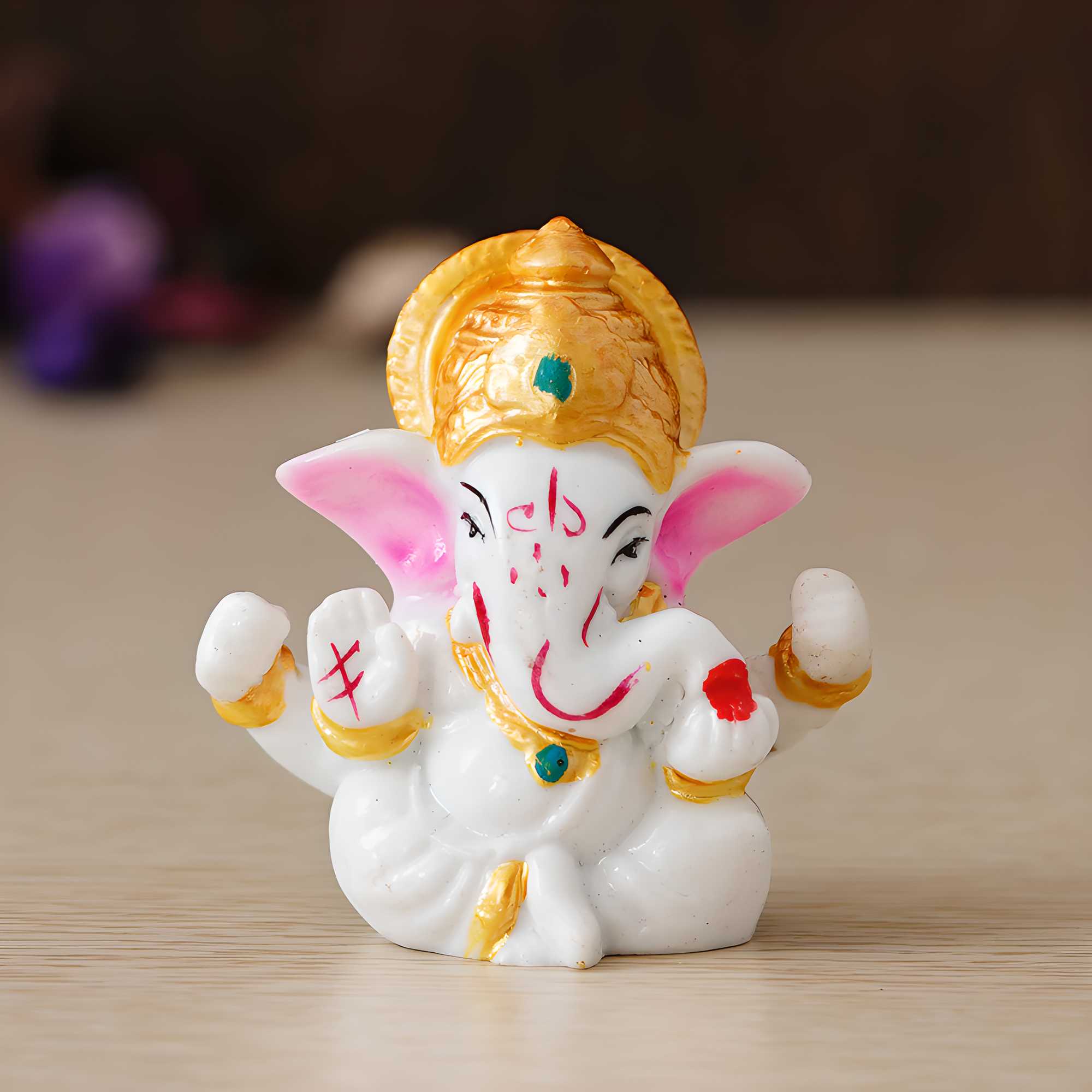 eCraftIndia White Lord Ganesha Idol with Golden Mukut