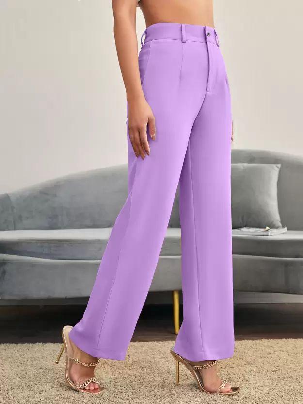 Elegant Purple Lycra Solid Trousers For Women