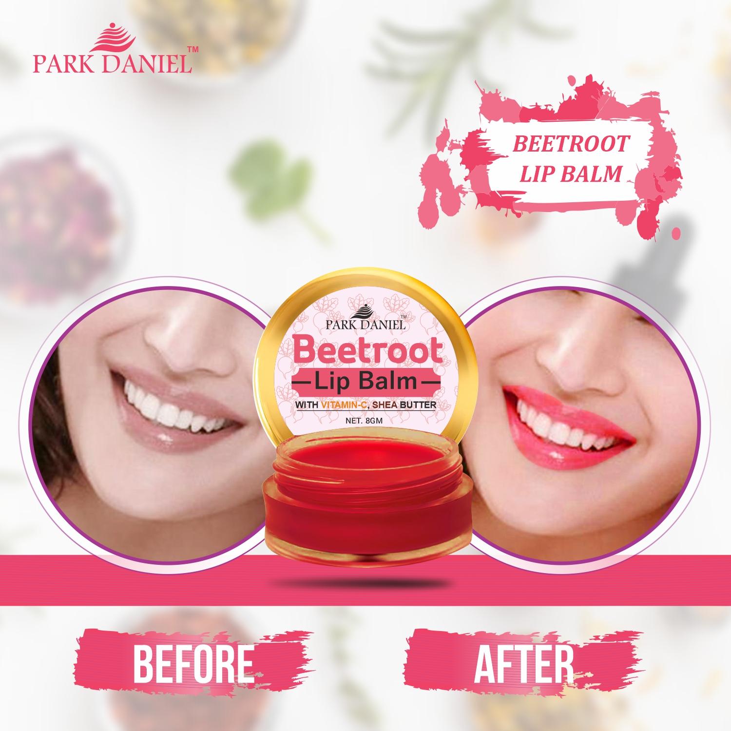 Park Daniel Premium Beetroot Lip Balm - Enriched With Vitamin E & Mango Butter- For Lightening the dark Lips, Lip Care for Dry & Chapped Lips Combo pack of 3 Jars of 08 gms(24 Gms)