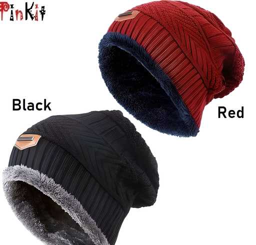 Woolen Unisex Beanie Cap For Winter (Pack of 2)