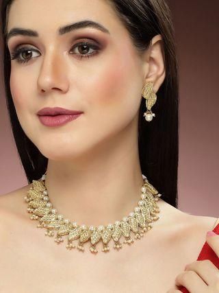 Karatcart Gold Plated Kundan Peal Jewellery Set for Women