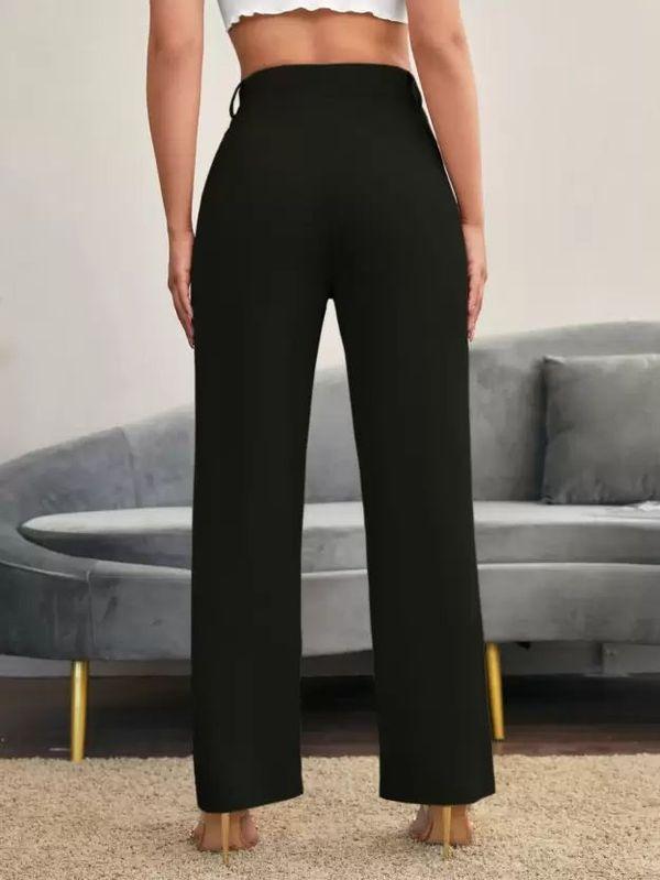 Elegant Black Lycra Solid Trousers For Women