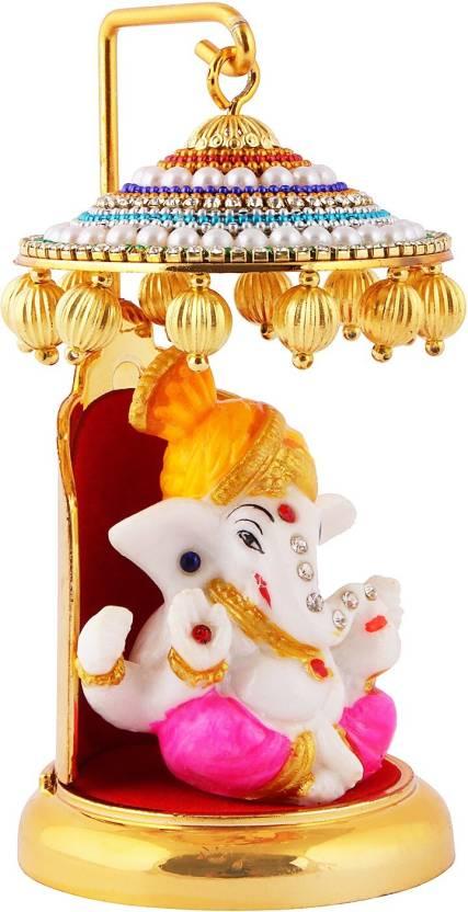 Ganesh Ji Idol Statue for Car Dashboard Showpiece - 6 cm  (Polyresin, Multicolor)